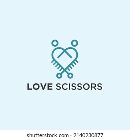 haircut salon logo with heart and scissors vector silhouette illustration template