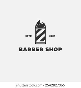 Haircut and shave logo design. Barbershop symbol with pole lamp and hair on top.