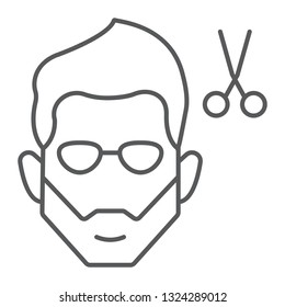 Haircut thin line icon, barber and hairstyle, bearded face sign, vector graphics, a linear pattern on a white background, eps 10.