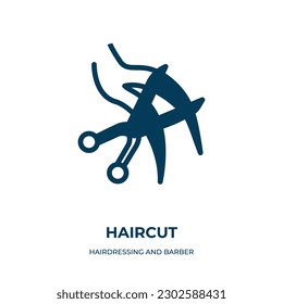 haircut vector icon. haircut, hair, female filled icons from flat hairdressing and barber shop concept. Isolated black glyph icon, vector illustration symbol element for web design and mobile apps