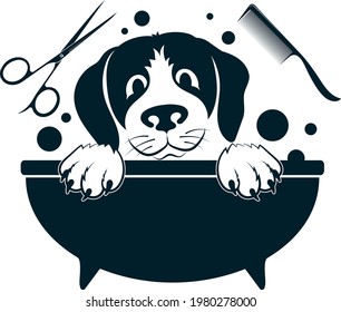 Haircut and washing pet grooming dogs symbol