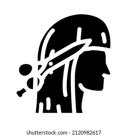 haircutting in salon glyph icon vector. haircutting in salon sign. isolated contour symbol black illustration