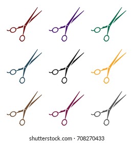 Hair-cutting shears icon in black style isolated on white background. Hairdressery symbol stock vector illustration.