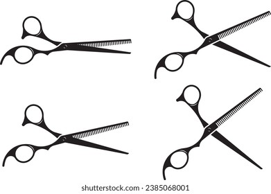 Hairdress barber scissors, professional salon tools. Hairdressing design element. Vector logo illustration.