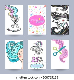 Hairdress beauty salon and barber shop poster and flyer set vector template illustration