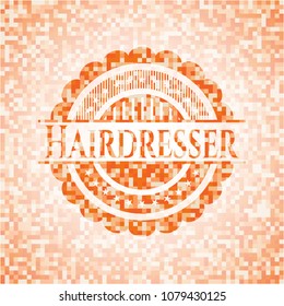 Hairdresser abstract emblem, orange mosaic background