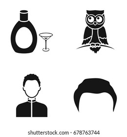 hairdresser, alcohol and or web icon in black style.animal, sportsman icons in set collection.