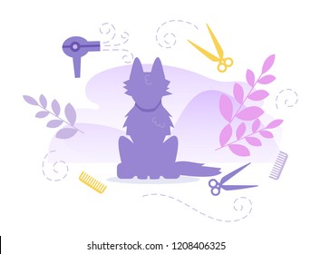 Hairdresser for animals Groomer Vector. Cartoon. Isolated art on white background. Flat