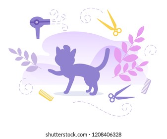 Hairdresser for animals Groomer Vector. Cartoon. Isolated art on white background. Flat