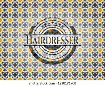 Hairdresser arabesque style badge. arabic decoration.