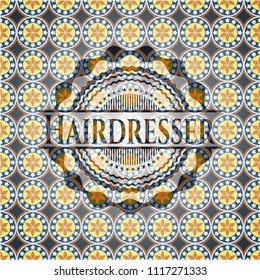 Hairdresser arabic badge. Arabesque decoration.