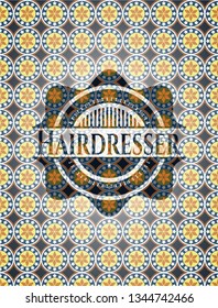 Hairdresser arabic style emblem. Arabesque decoration.