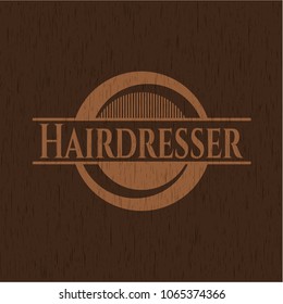 Hairdresser badge with wooden background