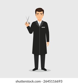 A Hairdresser or a Barber Holding Scissors