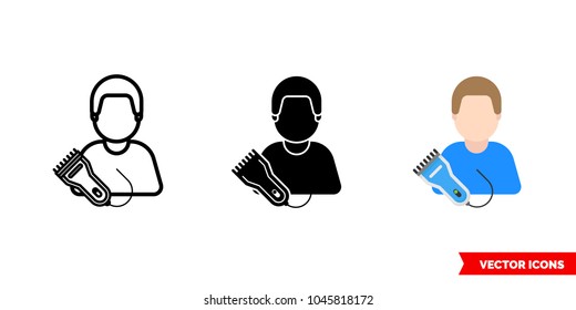 Hairdresser barber icon of 3 types: color, black and white, outline. Isolated vector sign symbol.