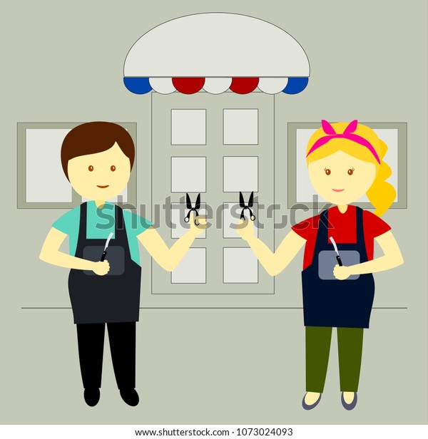 Hairdresser Cartoon Characters Stock Vector Royalty Free 1073024093