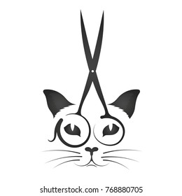 Hairdresser for cats with scissors silhouette