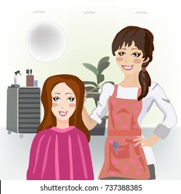 hairdresser and client work, hairdresser and interior, vector