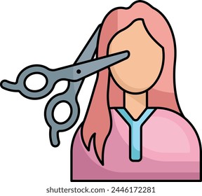 Concepto de peluquería, chica con tijeras para adelgazar el cabello en frente del diseño de íconos de Vector facial, símbolo de belleza y cuidado personal, signo de cosméticos decorativos, ilustración de stock de Medical Spa