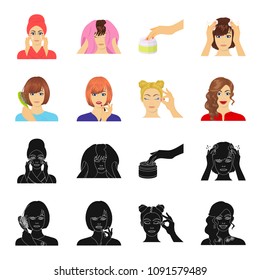 Hairdresser, cosmetic, salon, and other web icon in black,cartoon style.Means, hygiene, care icons in set collection.