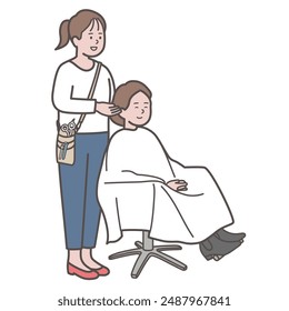 Hairdresser and customer counseling hair at a hair salon