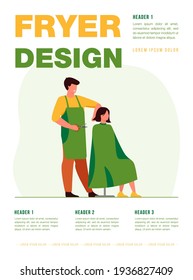 Hairdresser cutting hair of customer. Woman visiting hair stylist studio. Flat vector illustration. Job, beauty salon, service concept for banner, website design or landing web page