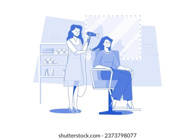 Hairdresser Dry A New Hairstyle For A Customer At A Hair Salon.