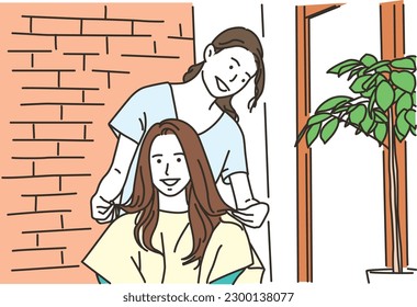 Hairdresser and female customer cutting hair at beauty salon