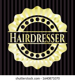 Hairdresser golden badge or emblem. Vector Illustration. Detailed.