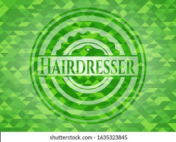 Hairdresser green mosaic emblem. Vector Illustration. Detailed.