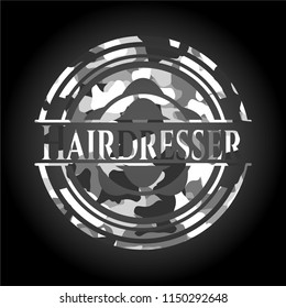 Hairdresser grey camouflaged emblem