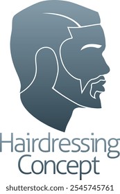 Hairdresser, hair salon or mens barbershop concept icon with silhouette black man in profile