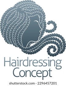 Hairdresser, hair salon, spa or similar concept icon with silhouette black womans face in profile.