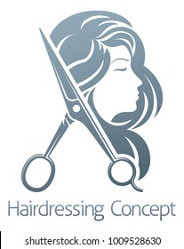 A hairdresser hair salon woman scissors sign symbol concept