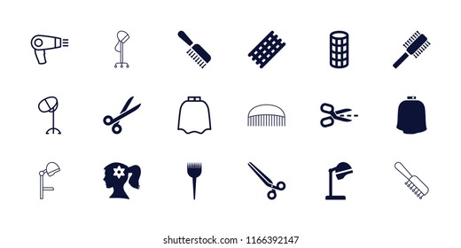 Hairdresser icon. collection of 18 hairdresser filled and outline icons such as barber brush, salon hair dryer, hair curler. editable hairdresser icons for web and mobile.