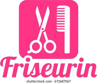 Hairdresser icon with scissor and comb female german