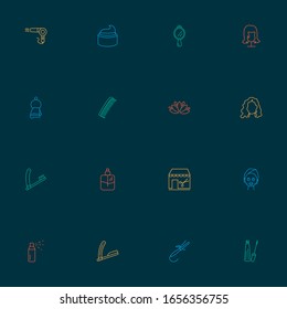 Hairdresser icons line style set with curling iron, barbershop, curly hair and other aerosol elements. Isolated vector illustration hairdresser icons.