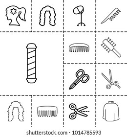 Hairdresser icons. set of 13 editable outline hairdresser icons such as manicure scissors, hairstyle, woman face with flower in hair, hair dryer, scissors, comb, hair brush