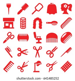 Hairdresser icons set. set of 25 hairdresser filled icons such as comb, barber scissors, barber brush, hair brush, manicure scissors, salon hair dryer, beauty salon, mirror