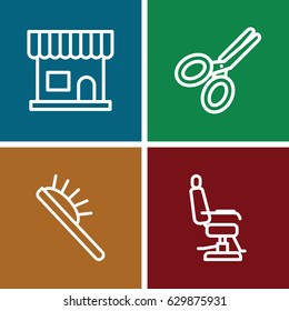 Hairdresser icons set. set of 4 hairdresser outline icons such as beauty salon, barber chair, hair brush