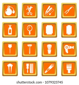 Hairdresser icons set vector orange square isolated on white background 