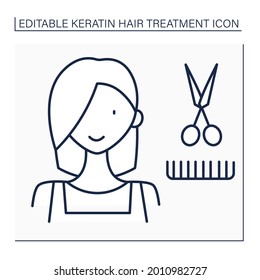 Hairdresser Line Icon. Professional Works In Beauty Salon. Haircare, Texture,thickness Procedures Doing. Master. Beauty Procedure Concept. Isolated Vector Illustration. Editable Stroke