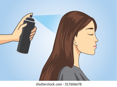 Hairdresser make hair styling to customer with hair spray in salon