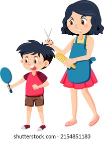 Hairdresser making boy hair style illustration