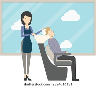 hairdresser making female customer hair in hair salon. hairdresser works with the client, washes hair, makes a haircut