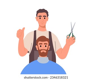 Hairdresser making haircut in barber shop. Barber shop tools. Hairdresser tools silhouette. Hair salon for man vector illustration.