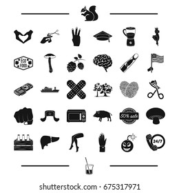 hairdresser, medicine, computer and other web icon in black style. animal, organs, person icons in set collection.