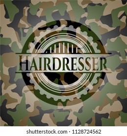 Hairdresser on camouflage pattern