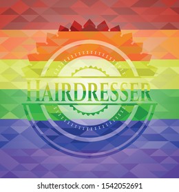 Hairdresser on mosaic background with the colors of the LGBT flag