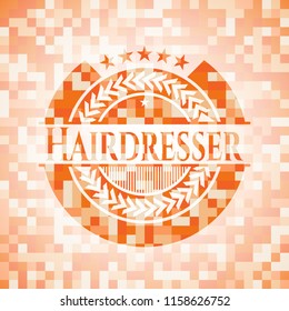 Hairdresser orange mosaic emblem with background